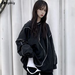 Sweats à capuche femme Sweats No Hat Hoodies Harajuku BF Style Noir Hip-hop Chic Teens Sweats Automne Trendy All-match Daily Simple Womens Streetwear 220926