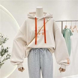 Dames Hoodies Sweatshirts OUSLEE Dames Hoodie Winter Koreaanse Mode Sweatshirt Print Letters Harajuku Lange mouw Plus Fluwelen Dieptepunt Trui Vrouwelijk 220926