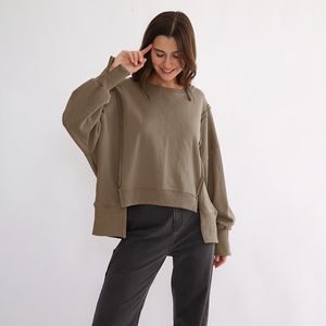 Hoodies voor dames sweatshirts oversized 100% katoenen vrouwen sweatshirts lange mouw patchwork open side streetwear Harajuku pullovers herfstkleding voor vrouwen 230222