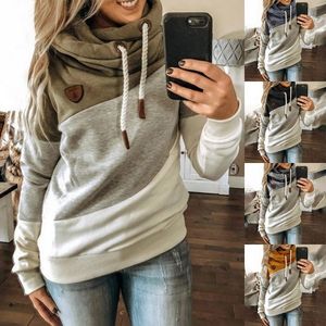 Dames hoodies sweatshirts oversized dames cowl nek kleurblok gestreepte trekkoord hoodie pullover sweatshirt tops kledingstraat slijtage 230206