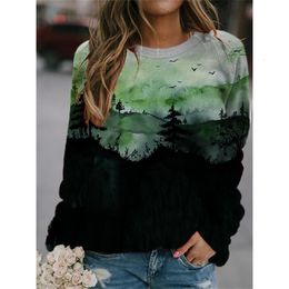 Sweats à capuche pour femmes Sweatshirts Polyester cercle printemps commerce extérieur femmes col rond à manches longues pull impression 3D sweat-shirt haut 230215