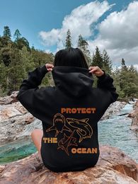 Women's Hoodies sweatshirts beschermen de oceaan creativiteit grappige dames katoen vintage allmath casual lange mouwen oversized trend vrouw 230814