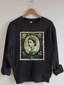 Women's Hoodies Sweatshirts Queen's Stamp Print Crew Neck Sweatshirt 221124