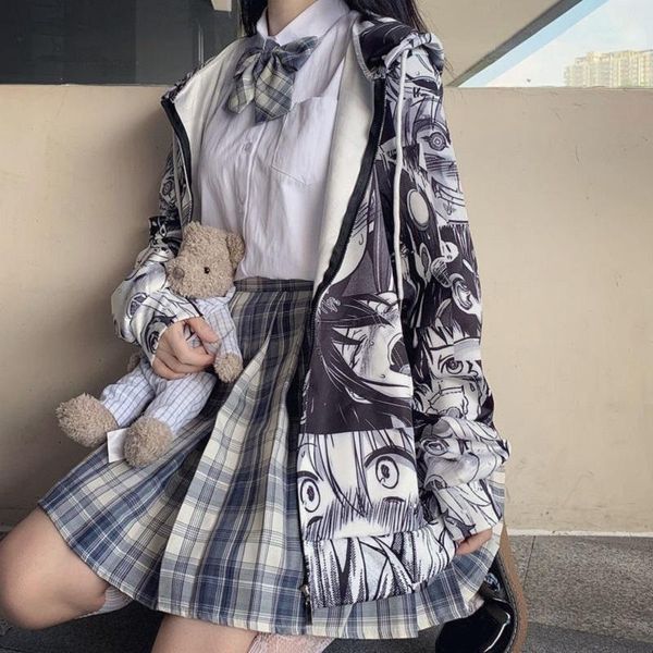 Sudaderas con capucha para mujer QWEEK Anime mujeres Harajuku Hentai sudadera con cremallera Manga larga Sudadera con cremallera Gamer Girl ropa gótica