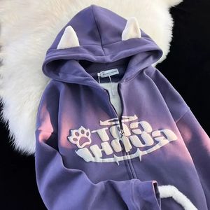 Sweats à capuche pour femmes Sweatshirts Design rétro diable lettre impression sweat à capuche femmes automne et hiver surdimensionné ample fermeture éclair à capuche Y2K Harajuku veste décontractée 231017