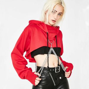 Dames Hoodies Sweatshirts Retro Dames Hoodies Sexy Gothic Punk Chain Crop Top Capuchon Pullover Hoody Jumper Cosplay Tops Grote maten Casual Sweatshirts 230826