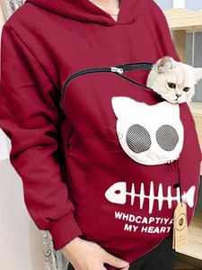 Sudaderas con capucha para mujeres sudaderas S-3xl amantes de gatos sudadera con capucha canguros de perros perros got de patada de mascotas de bolsillo de bolsillo de pescado 240413