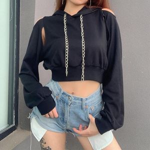 Hoodies voor dames sweatshirts sexy hoodie mode dames herfst lente lange mouw uitgesneden ketting kort sweatshirt holle crop top