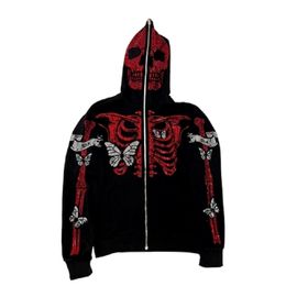 Sudaderas con capucha de las mujeres Sudaderas Skeleton Butterfly Zip Hoodie Grunge Harajuku Mujer Streetwear zip Up Ropa de gran tamaño EMO vintage top jacket Punk 221109