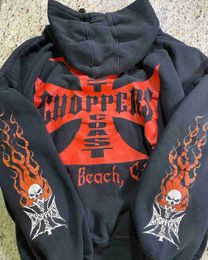 Hoodies voor dames sweatshirts skelet vlam realistisch persoonlijkheidspatroon y2k mode veelzijdige losse en luie capuchon trui paar top goth vrouwen kleding 240413