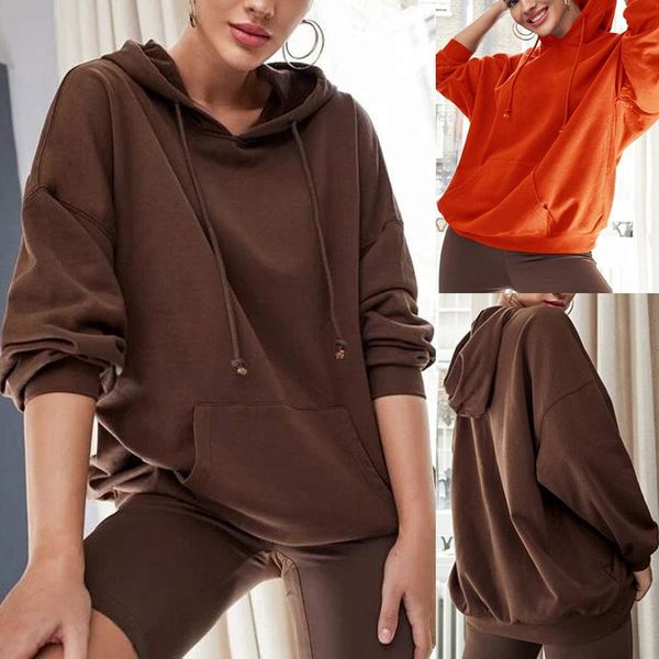 Sweats à capuche pour femmes Sweatshirts Soild Couleur Sweat à capuche pour femme Lâche Casual Dames Vêtements Mode 2021 Automne Hip Hop Femme Top Femme Sweat à capuche