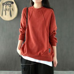 Sudaderas con capucha para mujer Sólido Estilo preppy Suelta gruesa Sudaderas con capucha Algodón O-cuello Otoño Invierno Ropa de mujer Estilo nacional Diseños de parches 230222