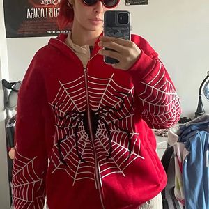 Women's Hoodies Sweatshirts Spider Web Red Graphic Hoodies Women's Clothing Warm Harajuku Vintage Grunge Y2k Zip Up Hoodie For Men And Women Sweatshirt Tops 230707