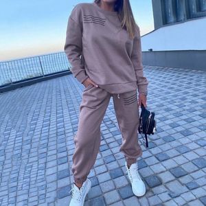 Hoodies voor dames sweatshirts sportpakken herfstbrief print s joggers broek pak fitn tweedelig set solide oversized trasuits