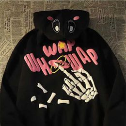 Damen Hoodies Sweatshirts Frühling und Herbst Süße Straße Frauen Teufel Stickerei Hoodie Cartoon Sweatshirt Paar Reißverschluss Goth Y2k Kleidungyolq