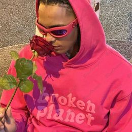 Hoodies voor dames sweatshirts lente en herfst roze gebroken planeet schuim hoodies vrouwelijke Europese en Amerikaanse losse casual paar straatkleding 230818