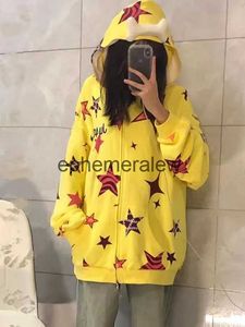 Sweats à capuche pour femmes Sweatshirts Printemps et automne Cardigan imprimé Pull Y2K Harajuku rétro décontracté femme fermeture éclair double veste à capuche éphémère