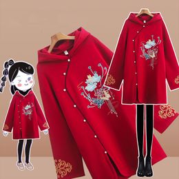 Hoodies voor dames sweatshirts Spring Hanfu Hoodie's Chinese stijl Sweatshirt jurk Jaar Jaar Feestelijke rode borduurwerk Cheongsam Vestido 230823