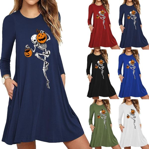 Sweats à capuche pour femmes Sweats Robes de poche de printemps Halloween Slim Autumn Trip Plus Size Casual Loose Imprimé à manches longues Mini Dress