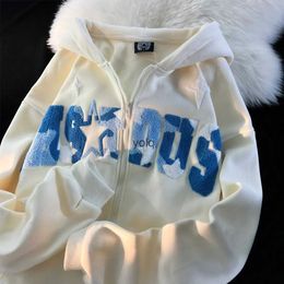 Sweats à capuche pour femmes Sweatshirts Star Broderie Sweats à capuche Femmes Cloing High Street Lettres de mode Floing Zip Up Sweat à capuche Lâche Casual Sweat Cloes Topsyolq