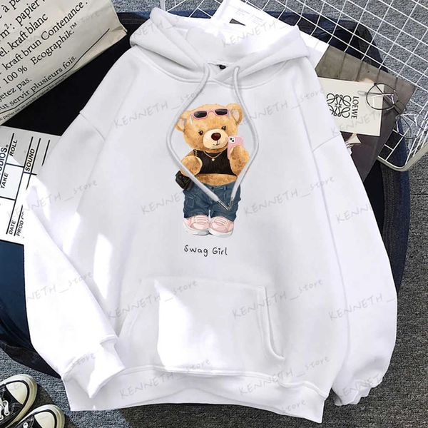 Sweats à capuche féminine Sweethirts Street Teddy Bear Swag Girl Found Femmes Vêtements Houstable Loose Hoodies Harajuku Pocket Sweethirt Sweet Clewneck Crewnek T240126