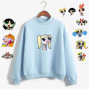 Sudaderas con capucha para mujer, sudadera para chicas dulces, sudadera Kawaii Buttercup Power Puff Harajuku para mujer, Sudadera con capucha Ulzzang estilo coreano con estampado de dibujos animados Wi