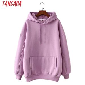 Hoodies voor dames sweatshirts Tangada dames fleece hoodie sweatshirts herfst winter mode oversize dames pullovers warme zak capuchon jas sd60 220930