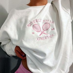 Hoodies voor dames sweatshirts Tennis Athletics Letters Embroideed Gedrukte vrouwen Wit losse herfstpruteldik met lange mouwen dik fleece binnen casual 221129