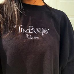 Dames Hoodies Sweatshirts Tim Burton Production Letters Geborduurd Ronde hals Unisex Katoen Herfst Dikke Trui Vintage Stijl Casual Truien 231025