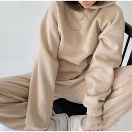 Sweats à capuche pour femmes Sweatshirts Survêtements Pantalons à capuche Ensemble surdimensionné à manches longues Sportwear Survêtement 2023 Automne Hiver Costumes sur polaire pour W