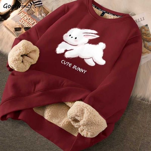 Sudaderas con capucha de las mujeres Conejos de terciopelo Mujeres Rojo Año Nuevo Suelto Harajuku Ropa de otoño Sudaderas encantadoras Ropa Mujer 9 colores Todo-fósforo Chic Y2302