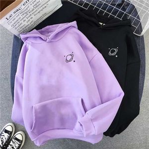 Sweats à capuche pour femmes Sweatshirts Velvet Winter Womens mignon Sweat à sweat imprimé Saturne Épais et chaleur Hoodie Femmes Automne Top Sweatshirtl2405