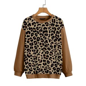Women's Hoodies Sweatshirts Vintage Leopard Colorblock Print Crew Neck Sweatshirt Lange mouw Tops Katoen Fabric Pullover Streetwear Warm Autumn Winter 221124