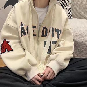 Dames Hoodies Sweatshirts Vintage Letter Print Zip Up Hoodie Vrouwen Jas sweatshirt Oversized Casual Tieners Kleding Hip Hop Streetwear Koreaans 230731