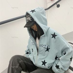 Sweats à capuche pour femmes Sweats Vintage Sweat Dames Casual Star Print Design Sweat à capuche zippé Hip Hop Loose Harajuku Punk Gothique Style Y2k Top 220919