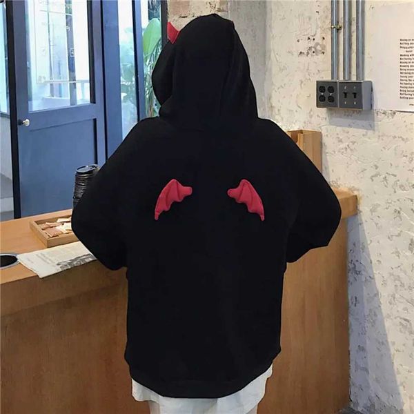 Sudaderas con capucha para mujer Sudaderas Abrigo con capucha cálido Abrigo con capucha Sudadera con capucha con pequeños cuernos de diablo Alas de mosca de demonio para mujer Jersey holgado con bolsillo 240401