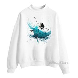 Dames Hoodies Sweatshirts Aquarel Ballerina Golven print sweatshirt ballet kunst trainingspak aangepaste hoodie DIY hoody dames streetwear moletom 230802