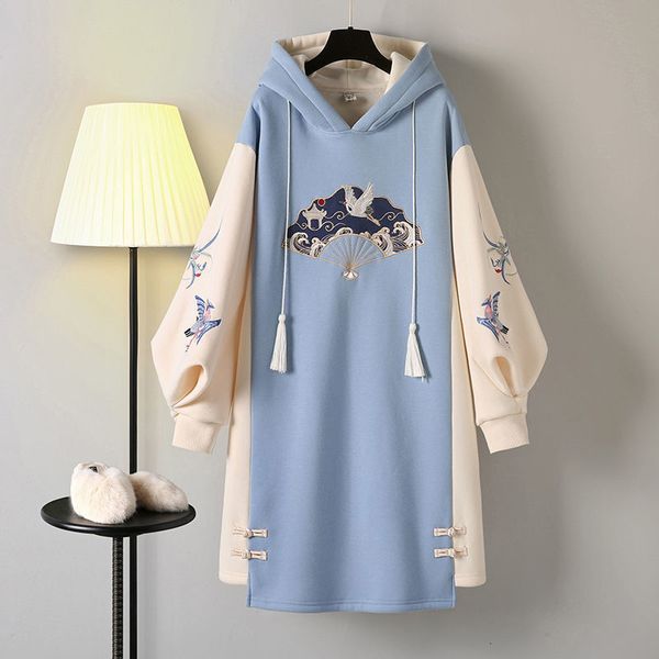 Sweats à capuche pour femmes Sweatshirts hiver style chinois robe sweat Hanfu à manches longues broderie épaissir Cheongsam grande taille 4XL robes 221129
