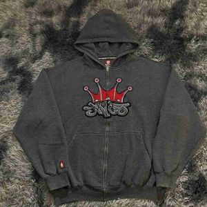 Sweats à capuche pour femmes Sweatshirts Hiver Vintage JNCO Brodé Zipper Sweat à capuche Street Apparel Casual Y2k Motif Sweat à capuche Top K Goic Cloingyolq