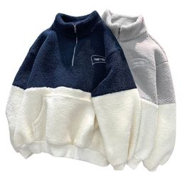 Sweats à capuche féminin Sweatshirts Winter Warmth Polar Fleece Vêtements Sweatshirt Harajuku brodé à moitié zipper Place Loose Pocket 221202
