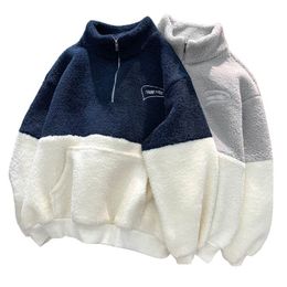 Sweats à capuche pour femmes Sweats Hiver Chaleur Polaire Vêtements Sweat Harajuku Brodé Demi Fermeture Éclair Lâche Poche Pull 221129