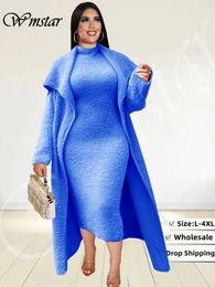 Sudaderas con capucha para mujer Sudaderas Wmstar Tallas grandes Ropa para mujer Conjuntos de vestidos Trajes de 2 piezas Vestidos y cárdigan Traje a juego Venta al por mayor Dropshipping (con cinturón)