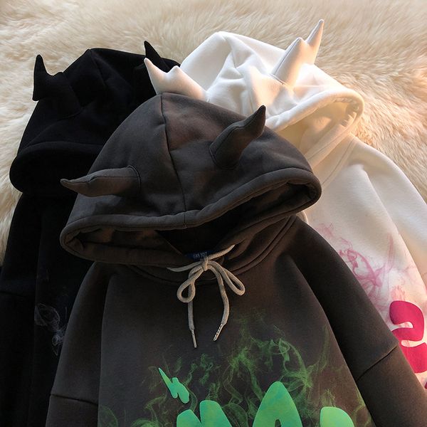 Sweats à capuche pour femmes Sweatshirts femme Y2k oreilles d'ange lettre mousse grunge sweats à capuche Goth vêtements surdimensionné sweat à capuche Harajuku pull vintage esthétique 230918