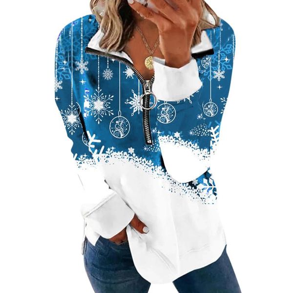 Sudaderas con capucha para mujer Sudaderas Blusa con estampado superior para mujer Sudadera de moda suave de manga larga Jersey informal con cuello con cremallera Hoo extra largo