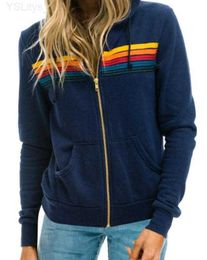 Sweats à capuche pour femmes Sweatshirts Femmes Mode Sweat À Capuche Surdimensionné Rainbow Stripe Sweat À Manches Longues Zipper Poche Manteau Veste Printemps Casual V L230823