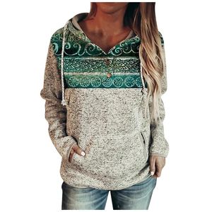 Hoodies voor dames sweatshirts vrouwen mode etnische stijl printen patchwork hoodie sweatshirt casual pullover tuniek tops met lange mouwen