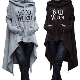 Dames hoodies sweatshirts vrouwen gotische punk lange onregelmatige slechte heks mantel tops femmes brief bedrukt bijgesneden oversized tuniek