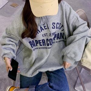 Sudaderas con capucha para mujeres sudaderas para mujeres estilo coreano harajuku letra de gran tamaño impresa bolsillo con capucha otoño manga larga béisbol béisbol