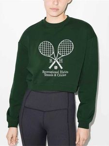 Sweats à capuche pour femmes Sweats Femmes Oneck Vert Sweat Tennis Raquette Lettres Broderie Sport Pull Top pour Dames 2022 Nouveau Automne et Hiver J230718