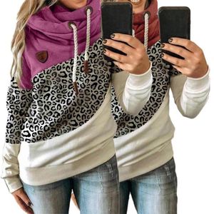 Sweats à capuche pour femmes Sweatshirts Femmes Patchwork Sweat à capuche Automne Hiver Léopard Print Traitement à manches longues